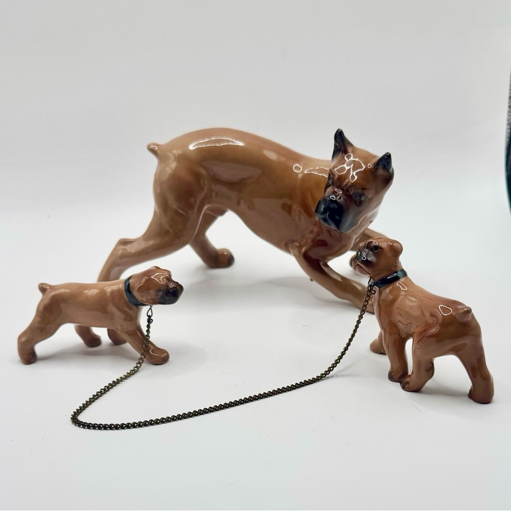 Vintage MCM Boxer Dog and Puppies on Chain Figurines Set - Japan